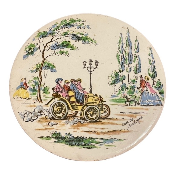 VINTAGE round ceramic trivet Bois de Boulogne, Paris France scene. - Picture 1 of 3